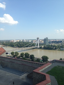 The view towards Bratislava's modern quarter from the castle.