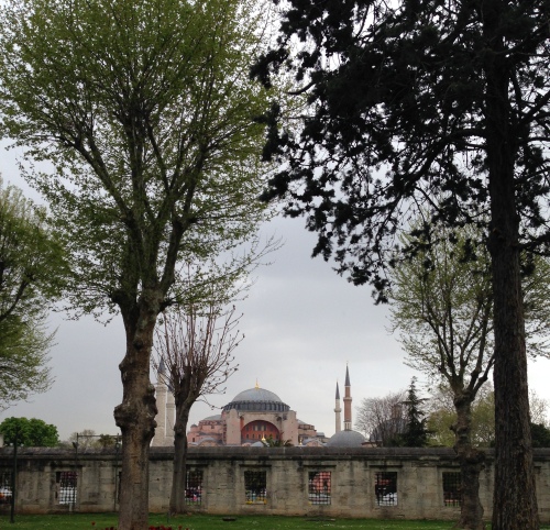 The Aya Sofya from the gardens of the Blue Mosque.